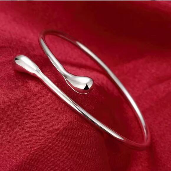 925 Sterling Silver Bracelet Teardrop Adjustable BOHO Fashion Bangle Gift NEW - Picture 4 of 7
